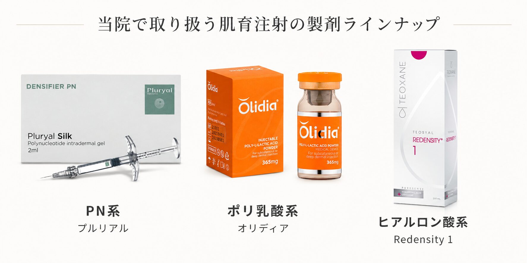 当院で取り扱う肌育注射の製剤ラインナップ