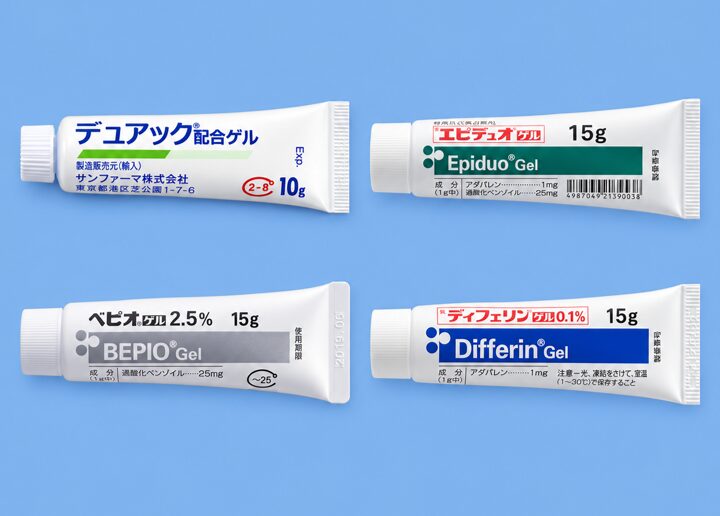ニキビ治療の保険適用塗り薬（デュアック・エピデュオ・ベピオ・ディフェリン）