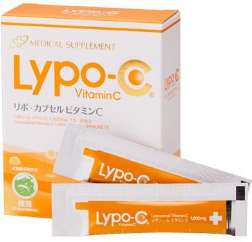 リポ・カプセルビタミンC 1箱30包入りのパッケージとスティック
